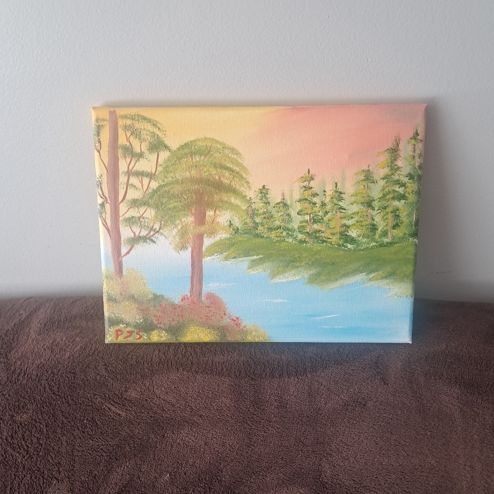 Wet No Wet Techique Bob Ross Inspired Hand Painted Canvas Oil Paint Impressionis